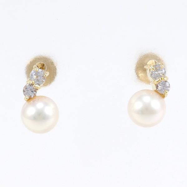 K18 Yellow Gold Pearl Earrings with White Sapphire in Excellent Condition