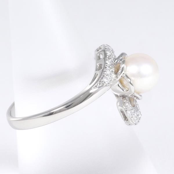Platinum PT900 Ring with Pearl (Approximately 7mm) & Diamond (Size 15, 0.28ct), total weight approximately 6.7g - Ladies' Silver Jewelry