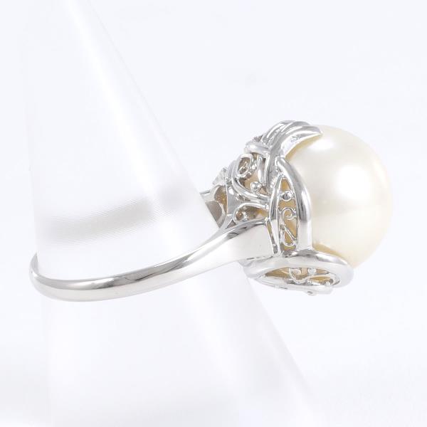 Ladies Platinum Ring (Size 16) with Pearl Approx 14mm in PT900 Platinum, Total Weight Approx 10.9g, Silver, Used