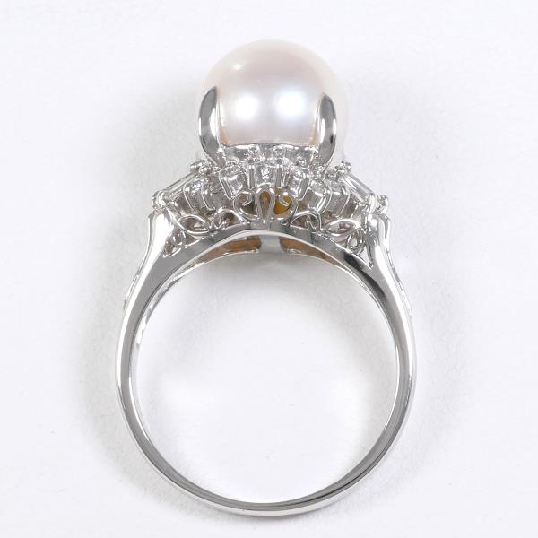 Platinum PT900 Ring with Pearl (Approximately 9mm) & Diamond (Size 8, 0.33ct), total weight approximately 5.7g - Ladies' Silver Jewelry
