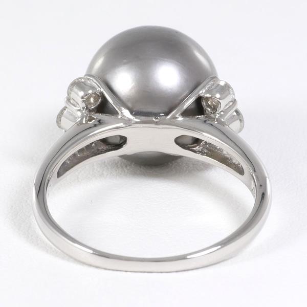 PT900 Platinum Ring Black Pearl Diamond in Excellent Condition