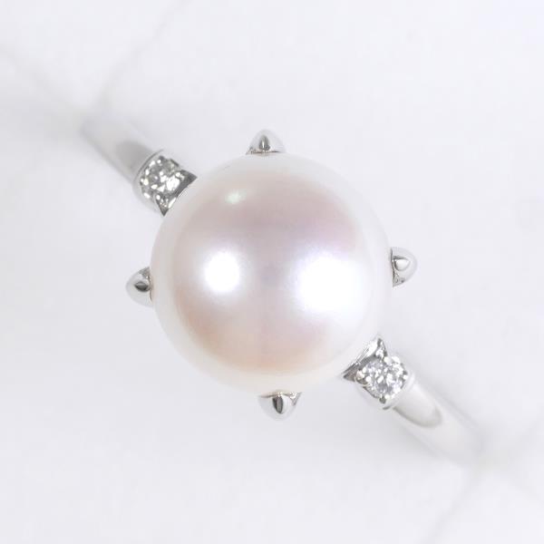 PT900 Platinum Ring 8mm Pearl Diamond in Excellent Condition