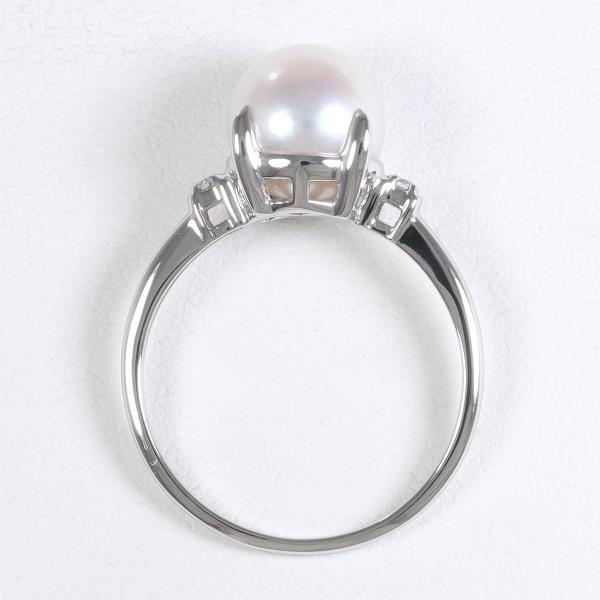 PT900 Platinum Ring 8mm Pearl Diamond in Excellent Condition