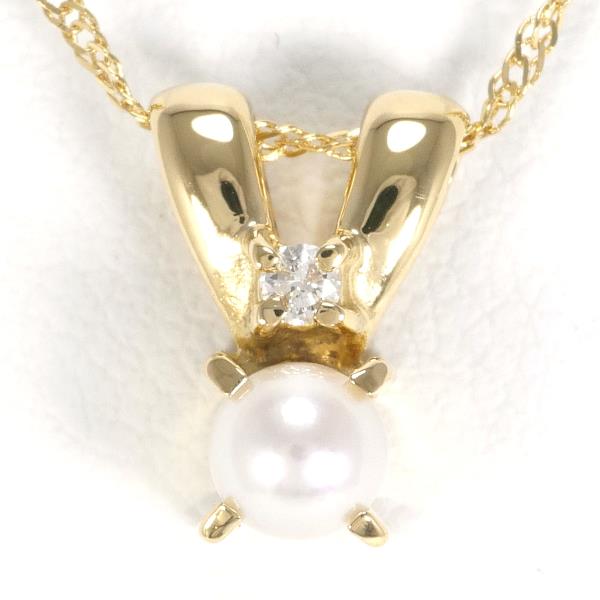 K18 Yellow Gold Pearl Diamond Necklace in Pristine Condition