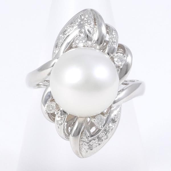 PT900 Platinum Ring with South Sea Pearl and Diamond in Excellent Condition