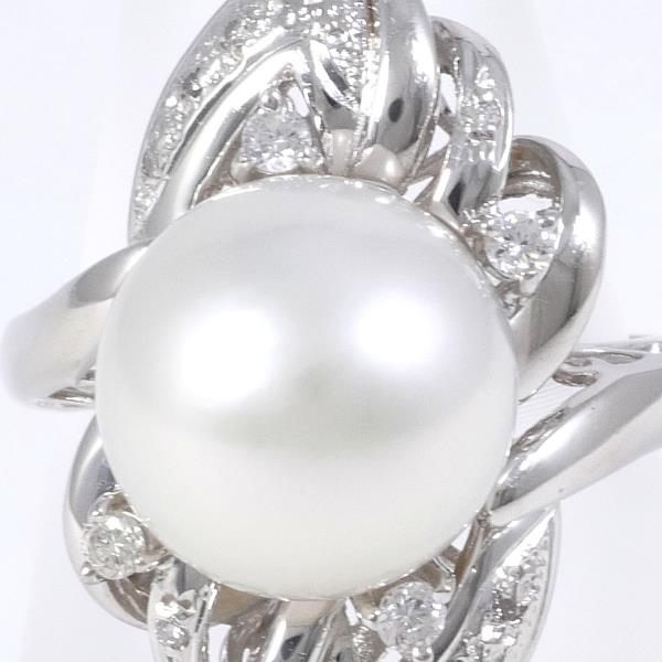 PT900 Platinum Ring with South Sea Pearl and Diamond in Excellent Condition