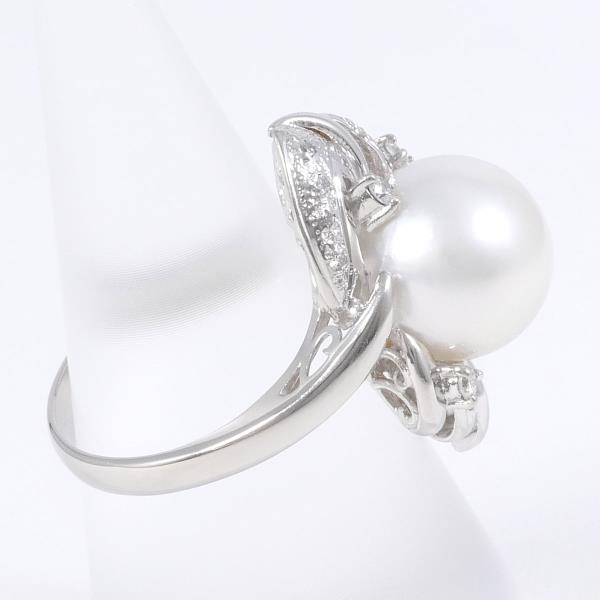 PT900 Platinum Ring with South Sea Pearl and Diamond in Excellent Condition