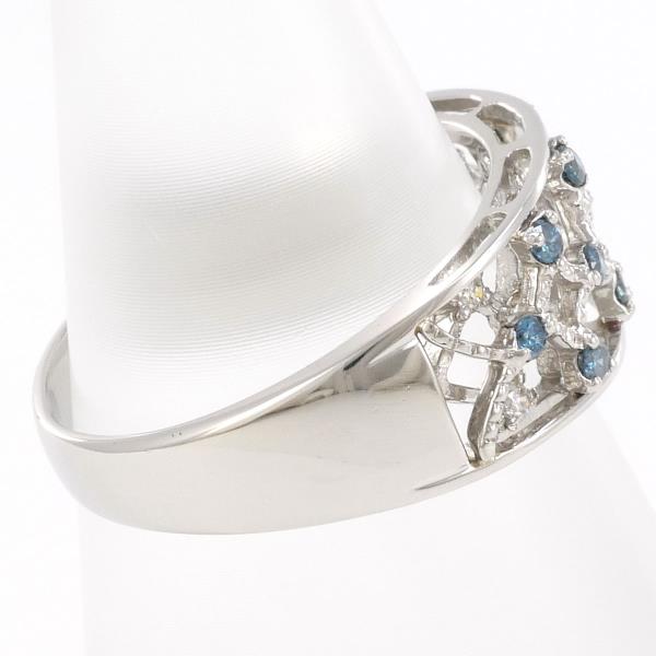 PT900 Platinum Ring (Size 13) with Diamond and 0.43ct Blue Diamond, Total Weight approx 6.4g - Ladies' Used
