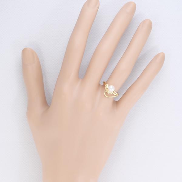 K18 Yellow Gold Ring with Pearl and Diamond in Excellent Condition