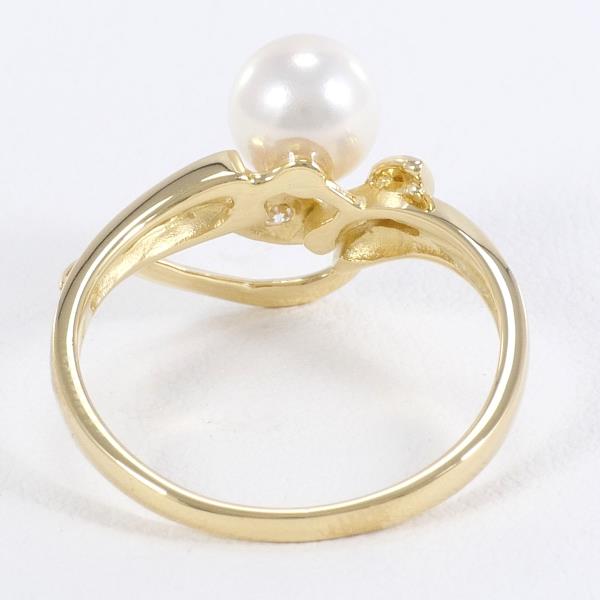 K18 Yellow Gold Ring with Pearl and Diamond in Excellent Condition