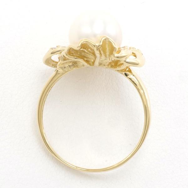 K18 Yellow Gold Ring with Pearl & 0.03 Diamond - Size 9.5, 8mm Pearl, Weight Approximately 4.9g