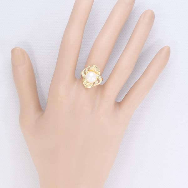 K18 Yellow Gold Ring with Pearl & 0.03 Diamond - Size 9.5, 8mm Pearl, Weight Approximately 4.9g in Excellent Condition