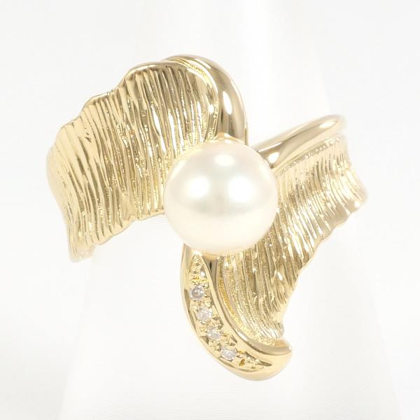 K18 Yellow Gold Ring with Pearl & Diamond - Size 13.5, 7mm Pearl, Weight Approximately 5.3g in Excellent Condition