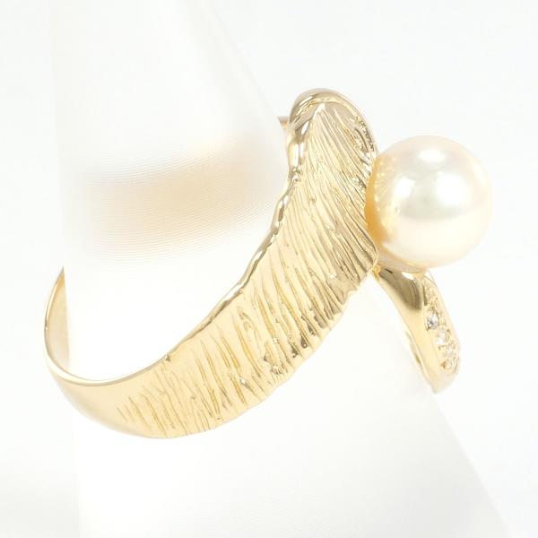 K18 Yellow Gold Ring with Pearl & Diamond - Size 13.5, 7mm Pearl, Weight Approximately 5.3g in Excellent Condition