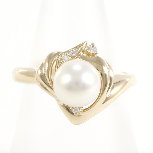 Ladies K18 Yellow Gold Pearl and Diamond Ring, size 12, approx 7mm pearl, weight approx 4.7g in Excellent Condition