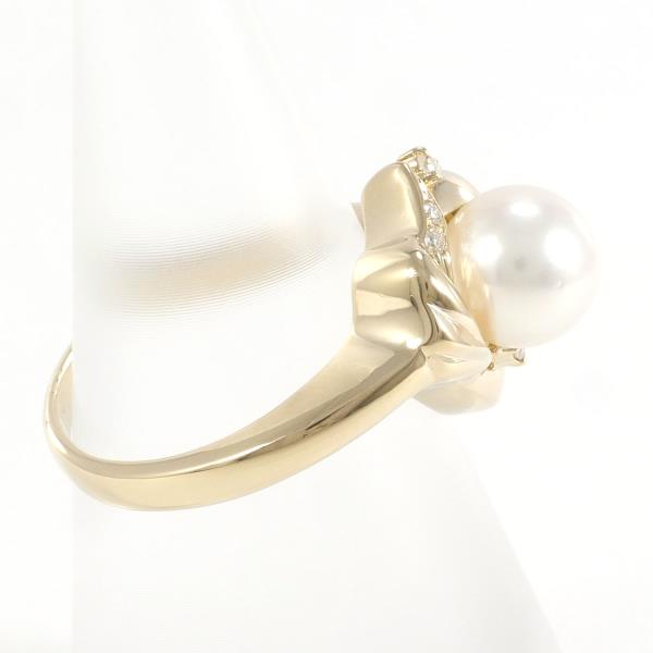 Ladies K18 Yellow Gold Pearl and Diamond Ring, size 12, approx 7mm pearl, weight approx 4.7g in Excellent Condition