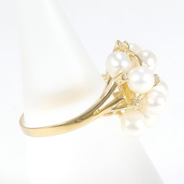 18ct Yellow Gold Ring with Pearl and Diamond, Diamond 0.04ct, Pearl Approx. 4mm, Ring Size 9, Total Weight Approx. 3.6g in Excellent Condition