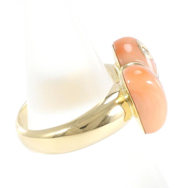 9.5-Size Coral & Diamond Ring in 18K Yellow Gold, Approx. Weight 6.2g Ladies'