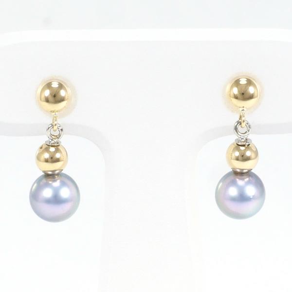 K18 Yellow Gold K10 White Gold Pearl Earrings in Great Condition