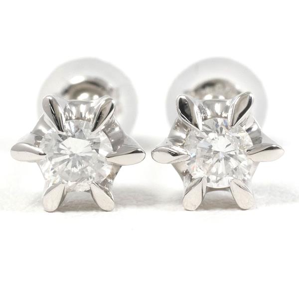 [LuxUness]  PT900 Platinum Earrings with 0.14ct Diamond and 0.16ct Diamond, Total weight approximately 1.6g (Ladies, Pre-owned) in Excellent condition