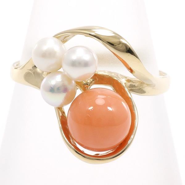 14K Yellow Gold Coral Pearl Ring in Excellent Condition