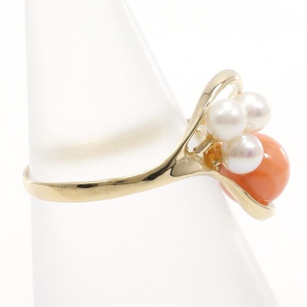 14K Yellow Gold Coral Pearl Ring in Excellent Condition