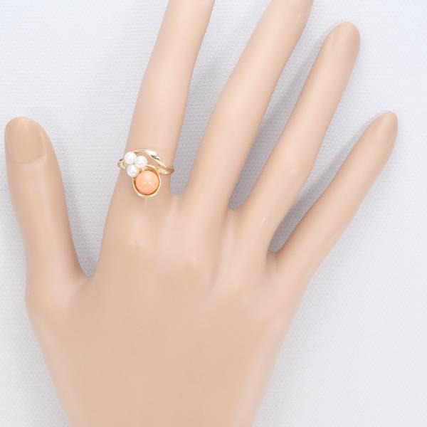 14K Yellow Gold Coral Pearl Ring in Excellent Condition