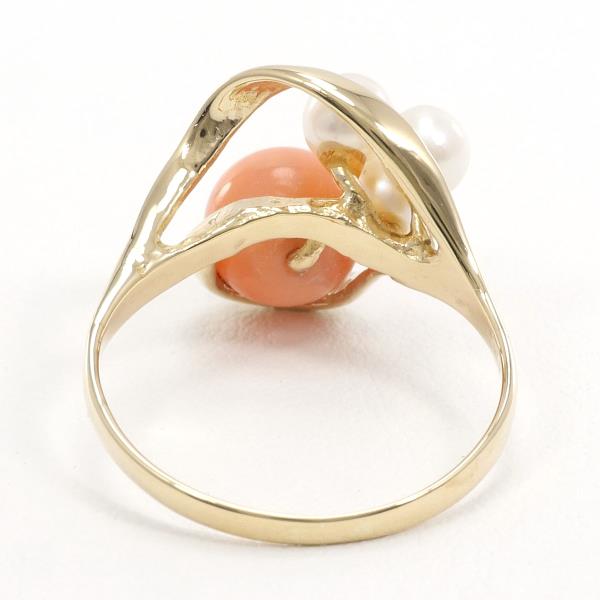 14K Yellow Gold Coral Pearl Ring in Excellent Condition