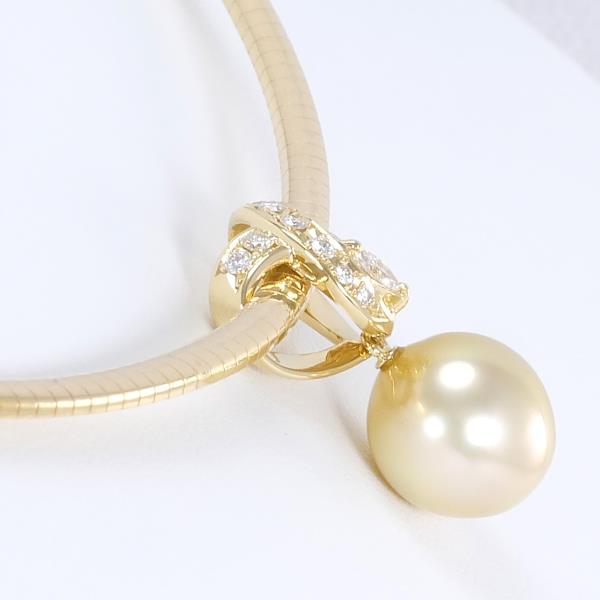 Pola K18YG Pearl & Diamond 0.20ct 24.9g Necklace for Women, 45cm
