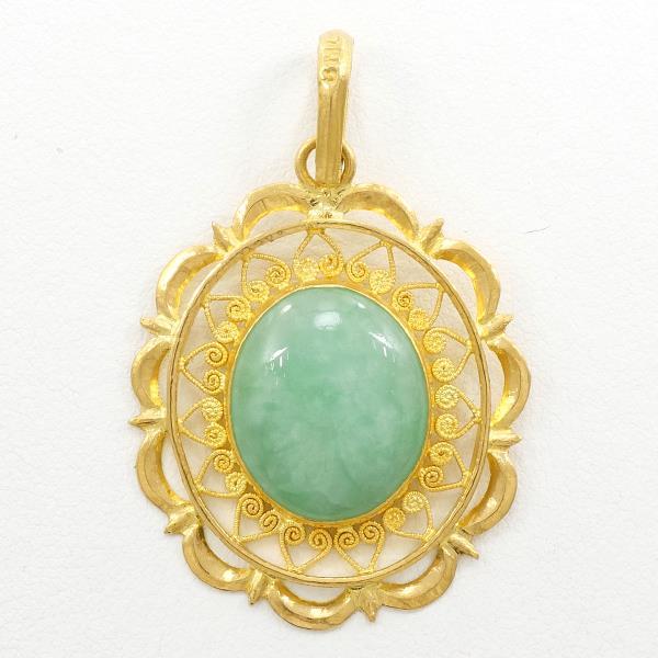 K24 Yellow Gold Jade Pendant Top in Pristine Condition