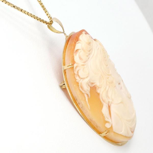 K18 Yellow Gold Necklace with Shell Cameo Brooch, Total Weight approx 15.5g, Length 41cm