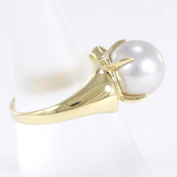 K18 Yellow Gold Ring with Approx. 10mm Pearl & Diamond 0.20, Size 12, Approximate Total Weight 4.8g