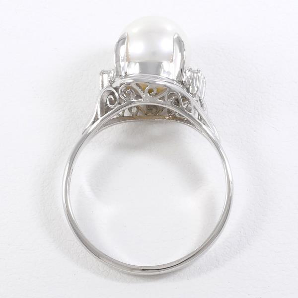 PT900 Platinum Ring with Pearl approx 8mm & Diamond 0.06ct, Ring size 12.5, Total Weight approx 4.5g, Women's Silver