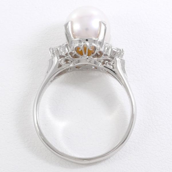 PT900 Platinum Ring with Approx 8.5mm Pearl, 0.20ct Diamond, and Total Weight of 6.2g - Size 14 for Women