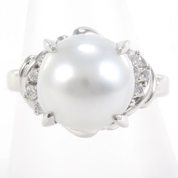 PT900 Platinum Ring with South Sea Pearl and Diamond in Excellent Condition