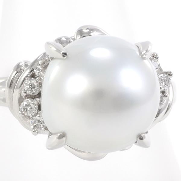 PT900 Platinum Ring 11mm Pearl Diamond in Excellent Condition