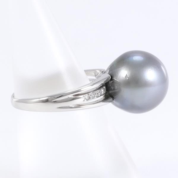 PT900 Platinum Ring (Size 12) with 0.06ct Diamond & 13mm Pearl, Total Weight approx. 8.1g, Ladies Silver Jewelry (Pre-owned)