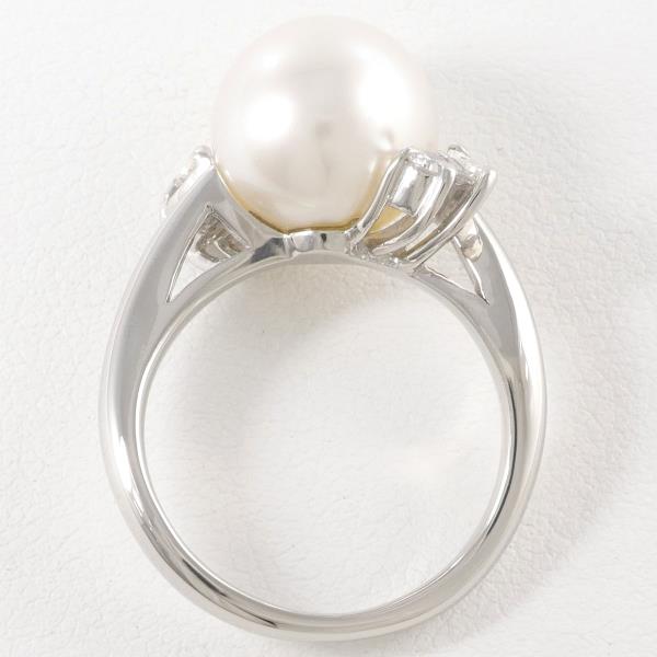 Platinum PT900, Diamond and Pearl Ring of Size 9 - 10mm, 0.25ct for Women, White Backdrop