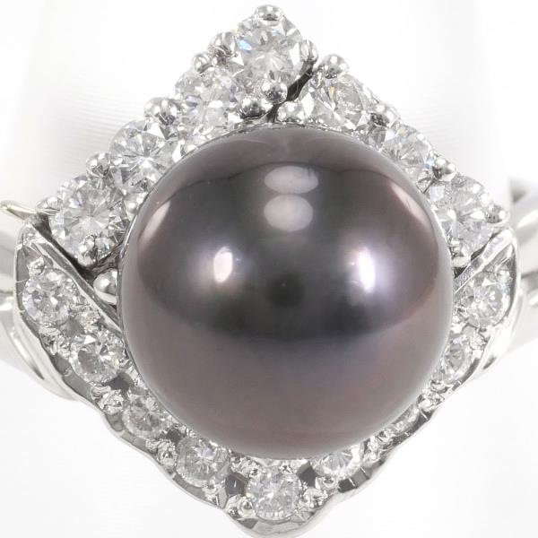 PT900 Platinum Ring Black Pearl Diamond in Excellent Condition