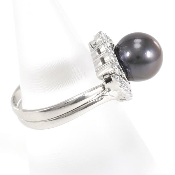 PT900 Platinum Ring Black Pearl Diamond in Excellent Condition