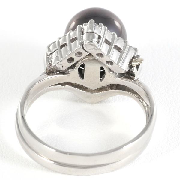 PT900 Platinum Ring Black Pearl Diamond in Excellent Condition