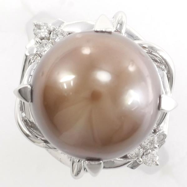 PT900 Platinum Ring with 12mm South Sea Pearl and 0.11ct Diamond in Excellent Condition