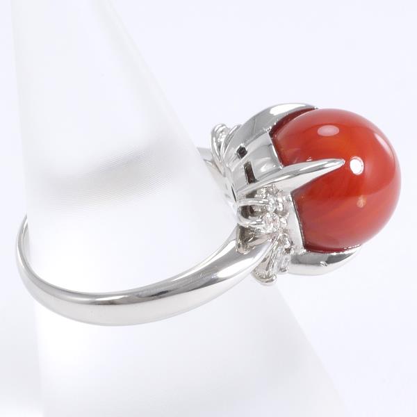 PT900 Platinum Ring with Coral and Diamond in Excellent Condition