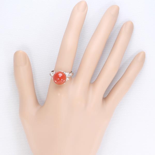 PT900 Platinum Ring with Coral and Diamond in Excellent Condition