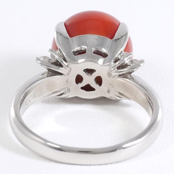 PT900 Platinum Ring with Coral and Diamond in Excellent Condition