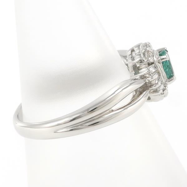 PT900 Platinum Ring with Emerald and 0.17ct Diamond, Total Weight of 4.8g - Size 10 for Women