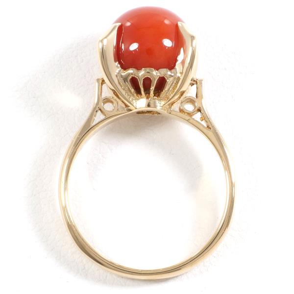 [LuxUness]  K18 Yellow Gold Ring with Coral, 7.5 Size, 4.4g Total Weight  in Excellent condition