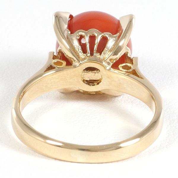 K18 Yellow Gold Ring with Coral, 7.5 Size, 4.4g Total Weight  in Excellent Condition