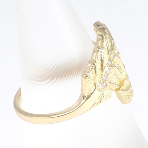 K18 18k Yellow Gold Ring with 0.06 Carat Diamond, Size 12, Total Weight Approximately 4.6g, Women's