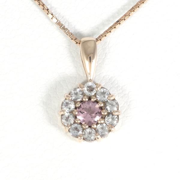 K10 Pink Gold Necklace with Pink Tourmaline and White Sapphire in Excellent Condition